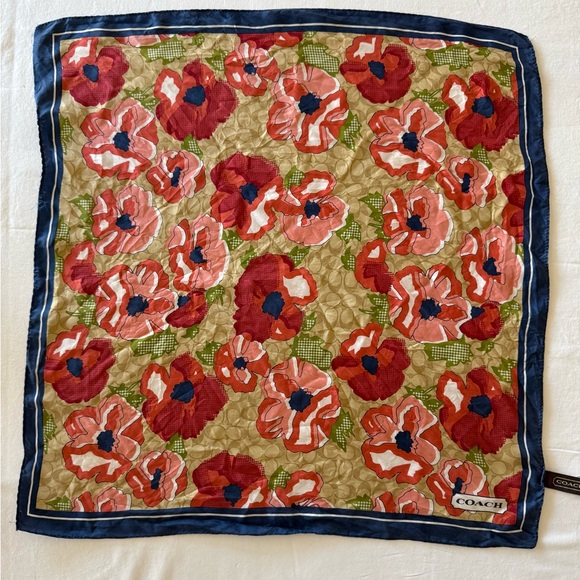COACH Floral Silk Scarf 20” Square -Blue, Orange - Picture 1 of 4